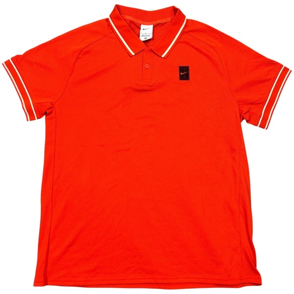 Nike Court Heritage Tennis Polo Men Size Large Orange Shirt FQ2101